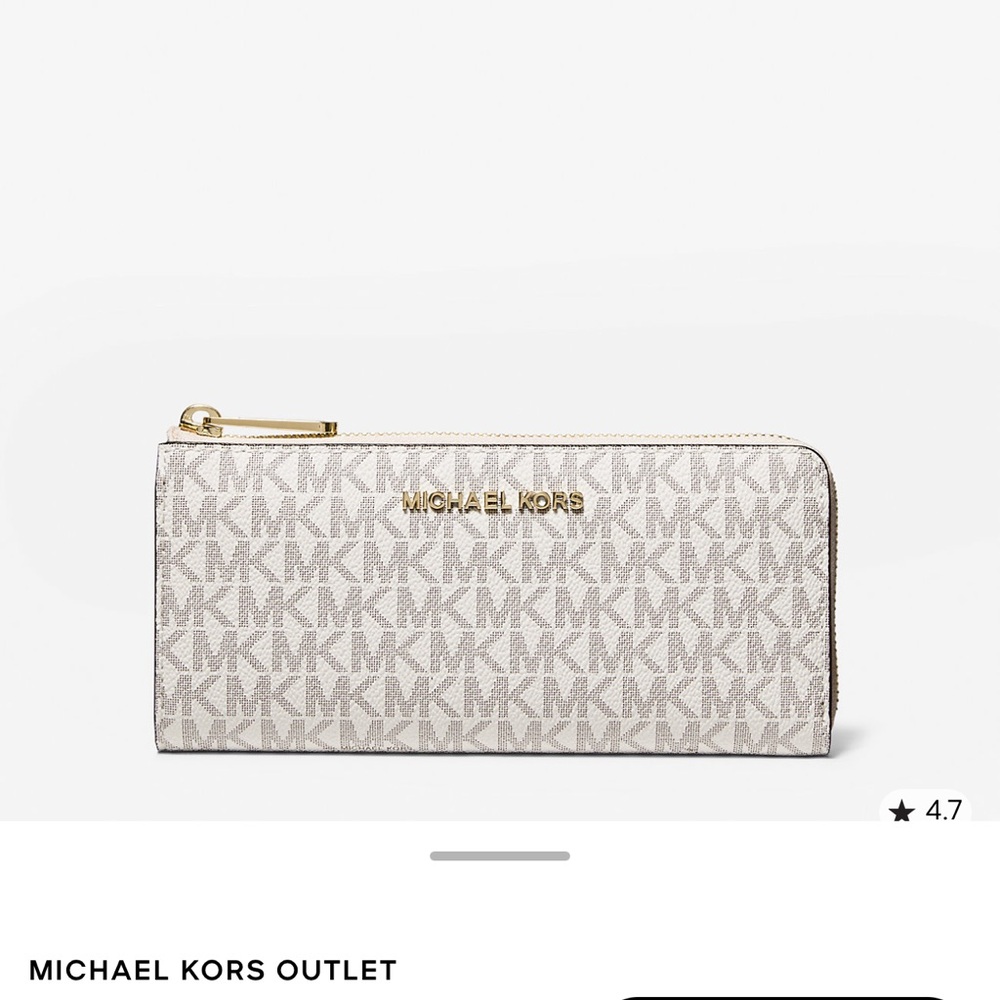 Michael Kors Vanilla and Gold Jet Set Travel Large Logo Quarter-Zip Wallet NWT